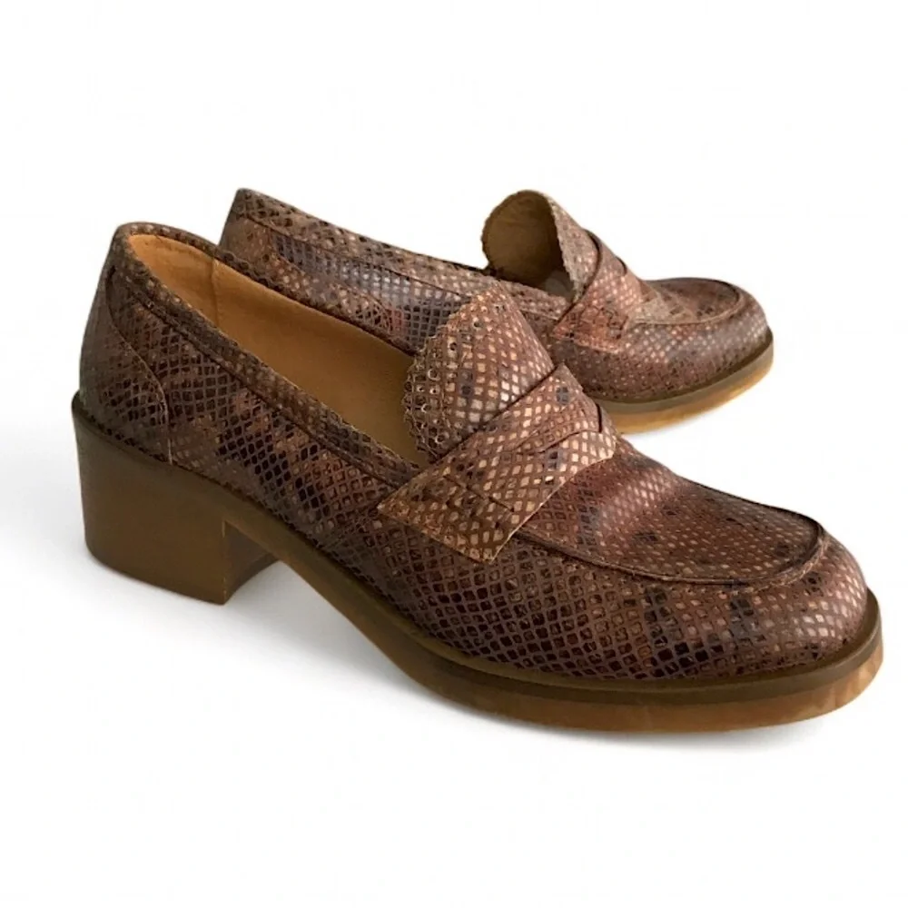 PF16 Paola Ferri Leather Chunky Block Heel Snakeskin Python Loafers EU 40 / US 9 - Picture 16 of 16